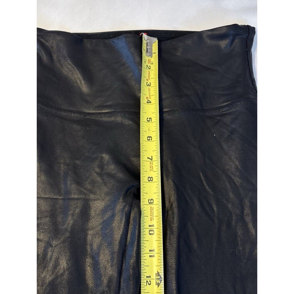 SPANX Black Faux Leather Stretch Leggings Women Medium Mid Rise Ankle Shaping - Picture 9 of 10